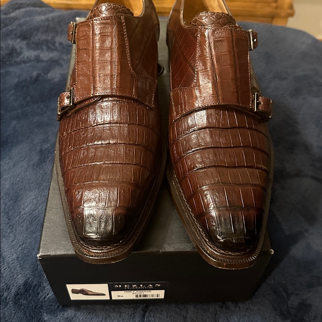 Mezlan Brown Crocodile Pattern Monk Strap Shoes Mezlan Brown Crocodile Pattern Monk Strap Shoes